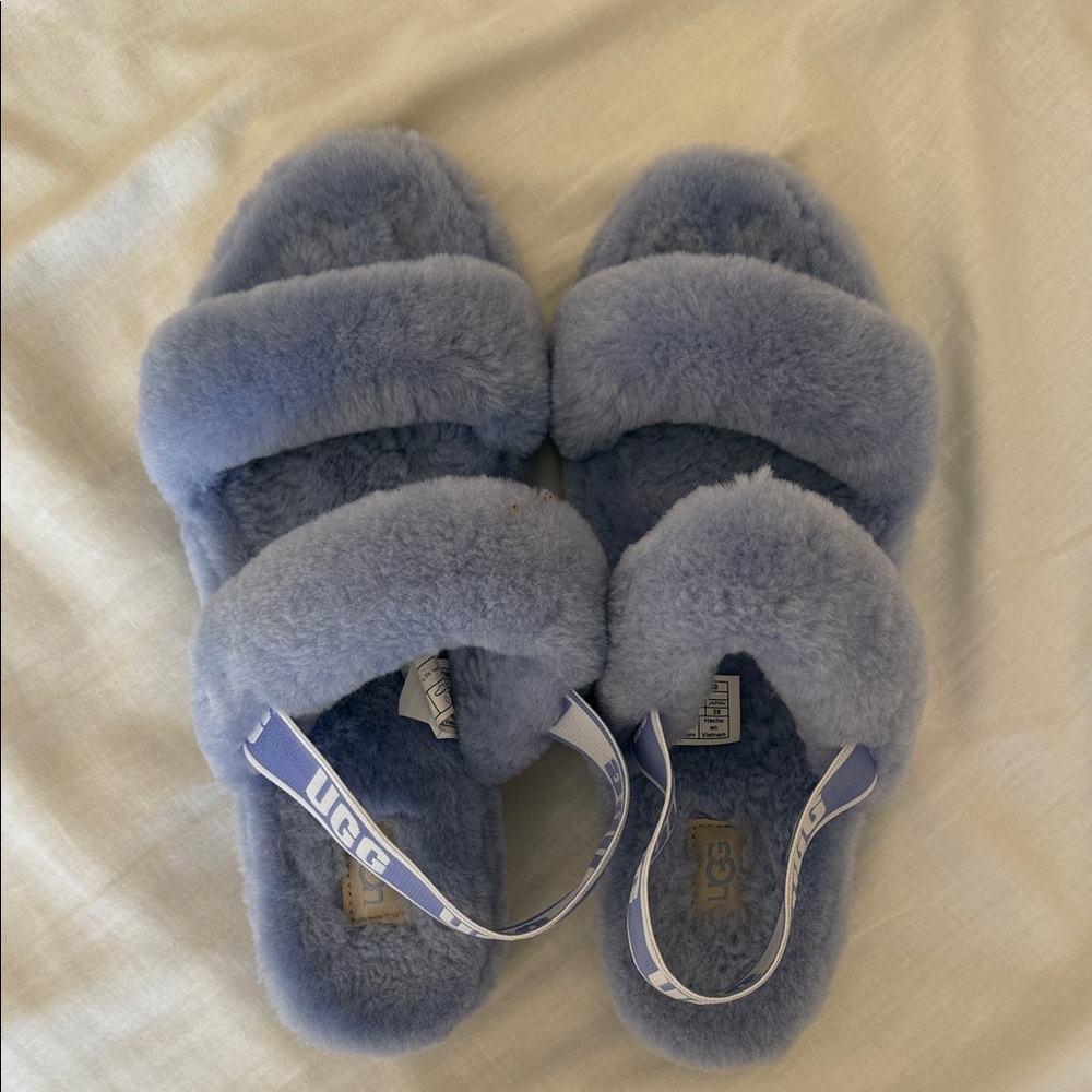 UGG Women's Cozy Blue Fluffy Slippers